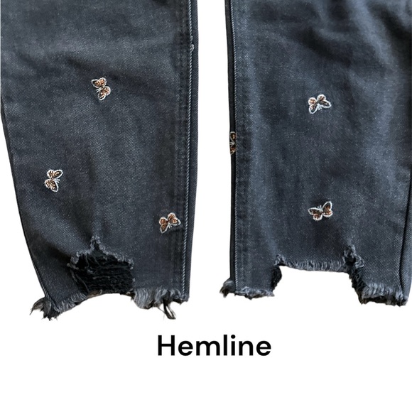 TINSELTOWN Black Embroidered Distressed Curvy Size 11 Waist 14 Jeans BNWT - Picture 5 of 11